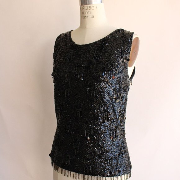 Vintage 1960s Womens Top, Forecast Shops Beaded and Sequined Sweater Blouse, Hon - Picture 7 of 10
